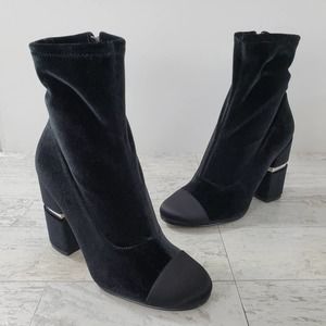 Marc Fisher LTD Prisa Sock Ankle Bootie Size 6 M Black Velvet Cap Toe Inside Zip